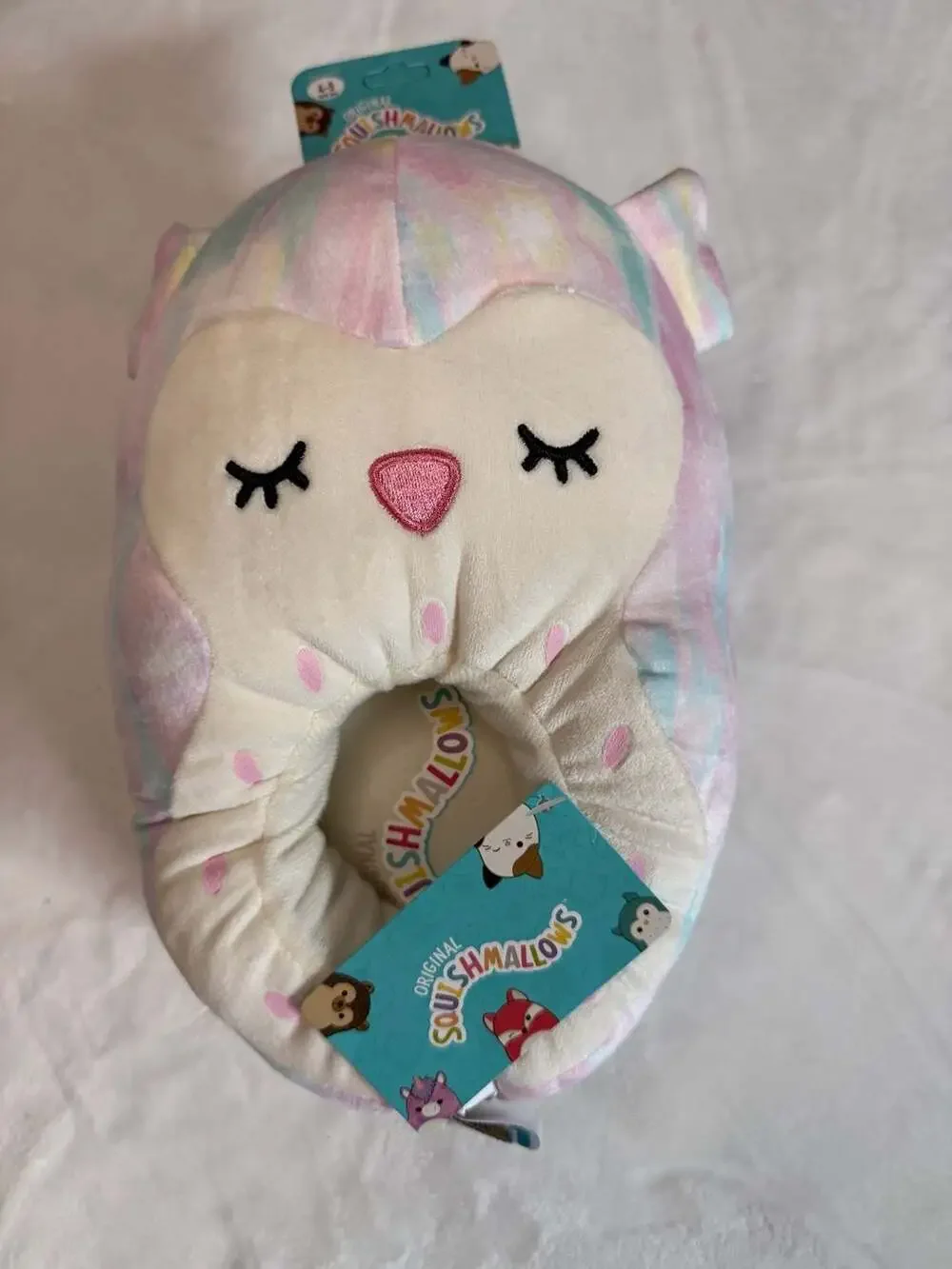 Squishmallows Pastel Tie-Dye Owl Plush Slippers Kids Size 4-5 NWT